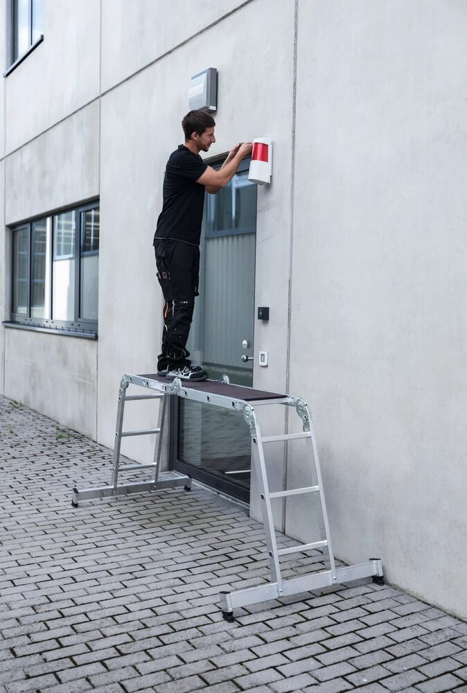 Munk 4-delige aluminium vouwladder, 4x4, met stabilisatiebalk