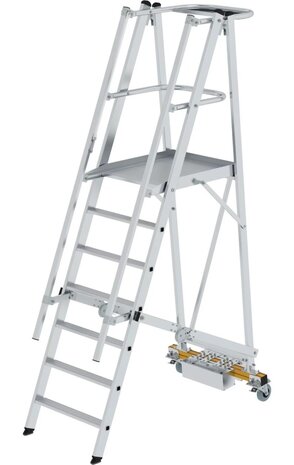 Roossien Verrijdbare bordestrap, 7 treden, klapbaar met smalle stabilisatiebalk Roossien Verrijdbare bordestrap, 7 treden, klapbaar met smalle stabilisatiebalk