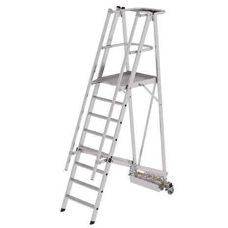 Munk Verrijdbare bordestrap, 8 treden, klapbaar met smalle stabilisatiebalk Munk Verrijdbare bordestrap, 8 treden, klapbaar met smalle stabilisatiebalk