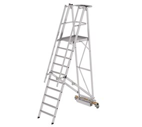 Munk Verrijdbare bordestrap, 10 treden, klapbaar met smalle stabilisatiebalk Munk Verrijdbare bordestrap, 10 treden, klapbaar met smalle stabilisatiebalk