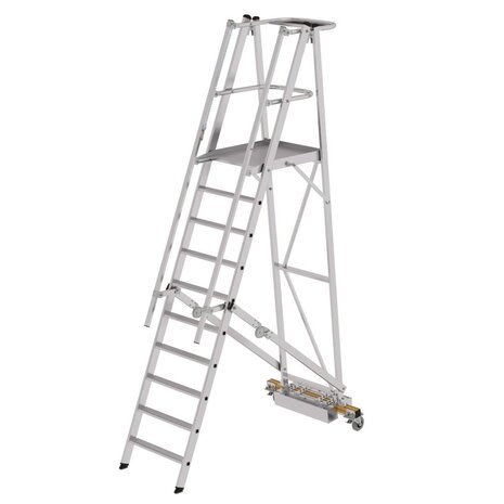 Munk Verrijdbare bordestrap, 10 treden, klapbaar met smalle stabilisatiebalk Munk Verrijdbare bordestrap, 10 treden, klapbaar met smalle stabilisatiebalk