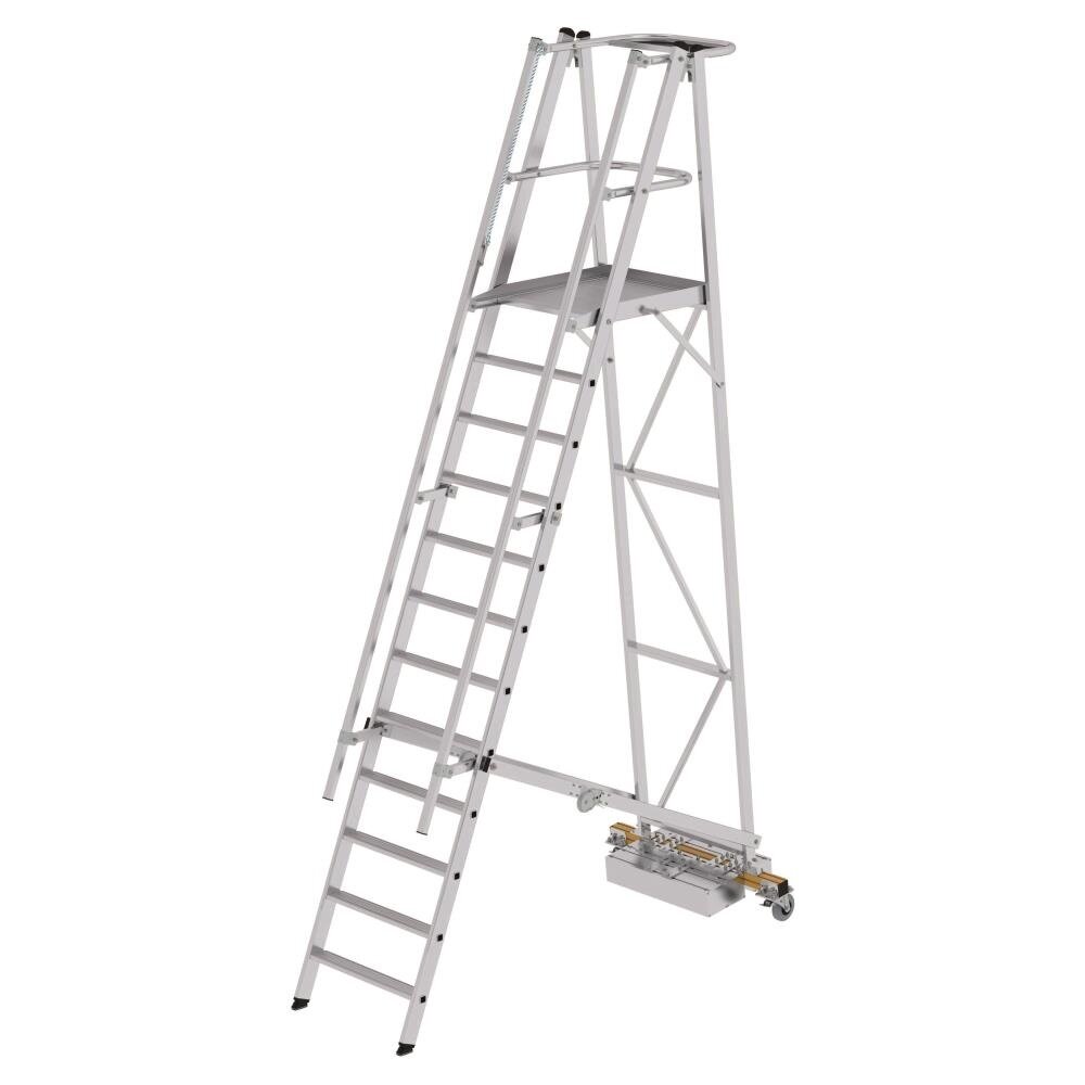 Munk Verrijdbare bordestrap, 12 treden, klapbaar met smalle stabilisatiebalk Munk Verrijdbare bordestrap, 12 treden, klapbaar met smalle stabilisatiebalk