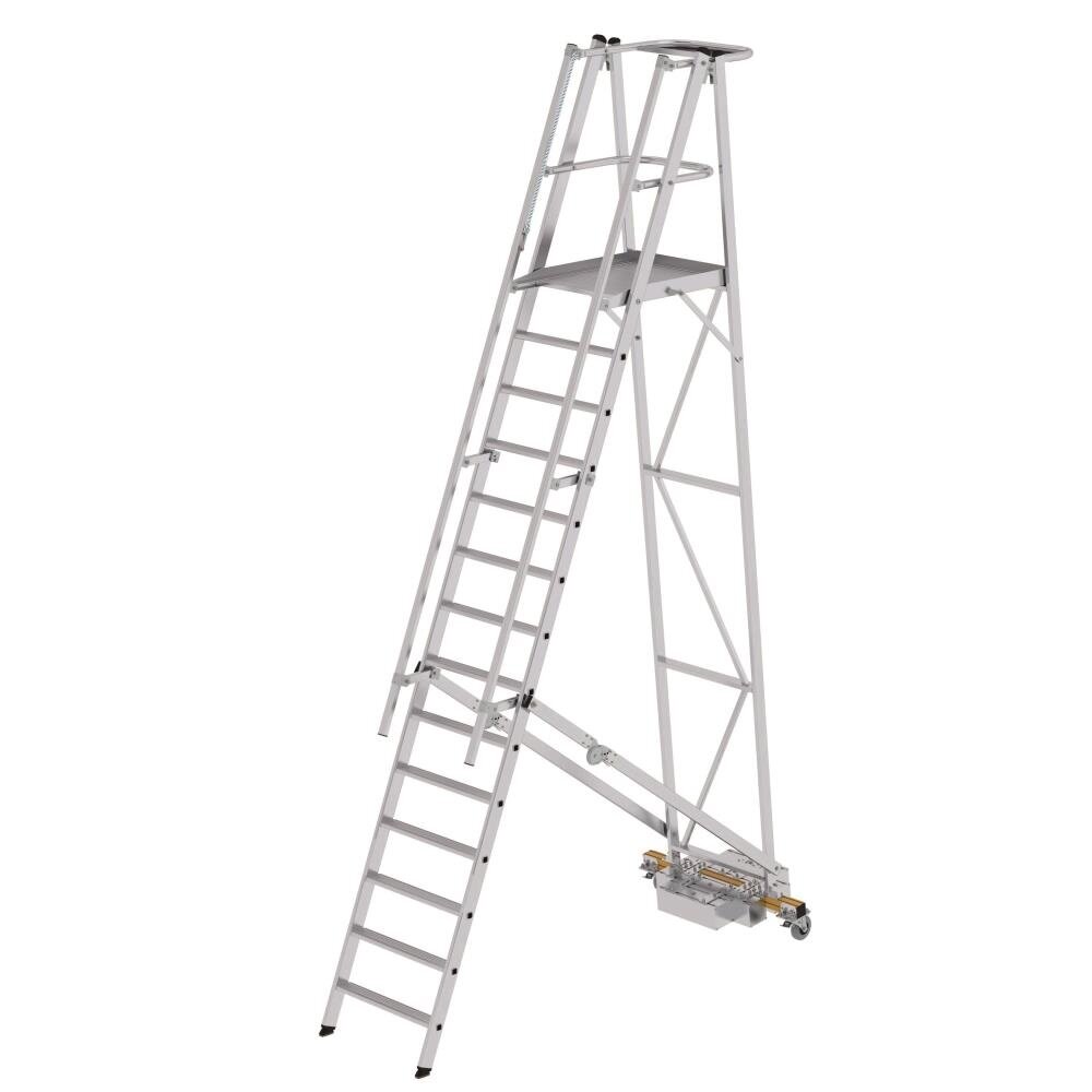 Munk Verrijdbare bordestrap, 14 treden, klapbaar met smalle stabilisatiebalk Munk Verrijdbare bordestrap, 14 treden, klapbaar met smalle stabilisatiebalk