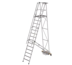 Munk Verrijdbare bordestrap, 14 treden, klapbaar met smalle stabilisatiebalk Munk Verrijdbare bordestrap, 14 treden, klapbaar met smalle stabilisatiebalk