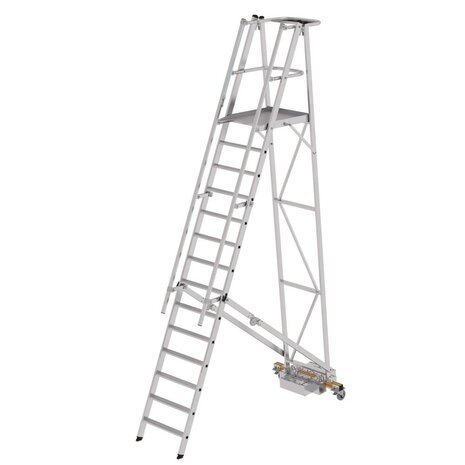 Munk Verrijdbare bordestrap, 14 treden, klapbaar met smalle stabilisatiebalk Munk Verrijdbare bordestrap, 14 treden, klapbaar met smalle stabilisatiebalk