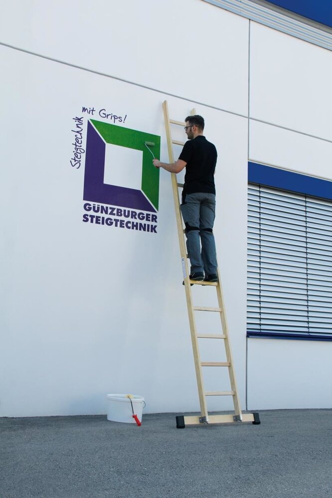 Roossien Houten enkele ladder, 12 sporten met stabilisatiebalk