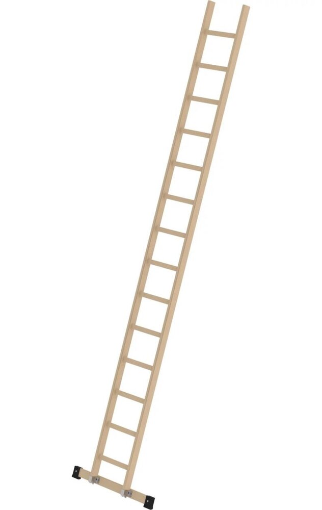 Roossien Houten enkele ladder, 14 sporten met stabilisatiebalk