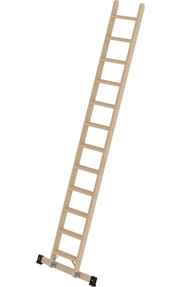 Roossien Houten enkele trapladder, 12 treden met stabilisatiebalk