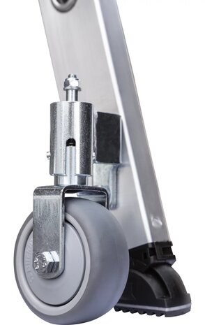 Munk Aluminium dubbele trap, 2x9 treden, verrijdbaar Munk Aluminium dubbele trap, 2x9 treden, verrijdbaar