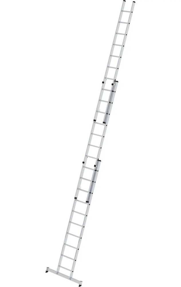 Munk 3-delige aluminium opsteekladder, 3x10 sporten met Nivello stabilisatiebalk