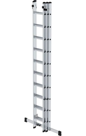 Munk 3-delige aluminium opsteekladder, 3x10 sporten met stabilisatiebalk