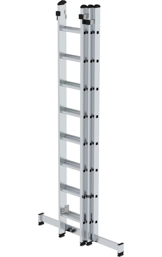 Roossien 3-delige aluminium opsteekladder, 3x8 sporten met Nivello stabilisatiebalk Roossien 3-delige aluminium opsteekladder, 3x8 sporten met Nivello stabilisatiebalk