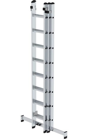 Roossien 3-delige aluminium opsteekladder, 3x8 sporten met Nivello stabilisatiebalk Roossien 3-delige aluminium opsteekladder, 3x8 sporten met Nivello stabilisatiebalk