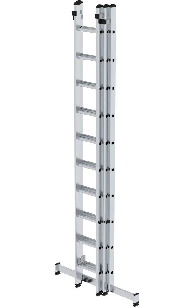 Roossien 3-delige aluminium opsteekladder, 3x10 sporten met Nivello stabilisatiebalk