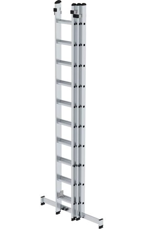 Munk 3-delige aluminium opsteekladder, 3x10 sporten met Nivello stabilisatiebalk