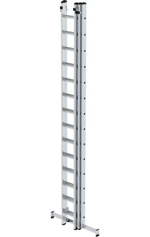 Roossien 3-delige aluminium opsteekladder, 3x14 sporten met Nivello stabilisatiebalk