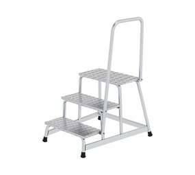Munk Aluminium plateautrap, 3 treden met handleuning Munk Aluminium plateautrap, 3 treden met handleuning