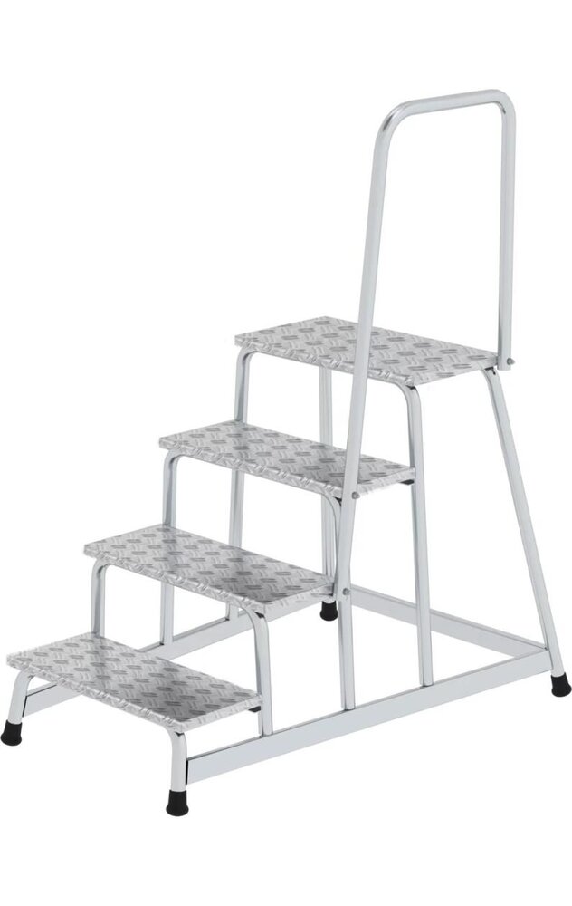 Munk Aluminium plateautrap, 4 treden met handleuning