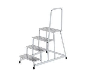 Munk Aluminium plateautrap, 4 treden met handleuning Munk Aluminium plateautrap, 4 treden met handleuning