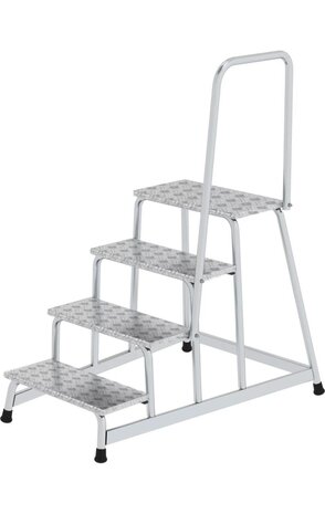 Munk Aluminium plateautrap, 4 treden met handleuning