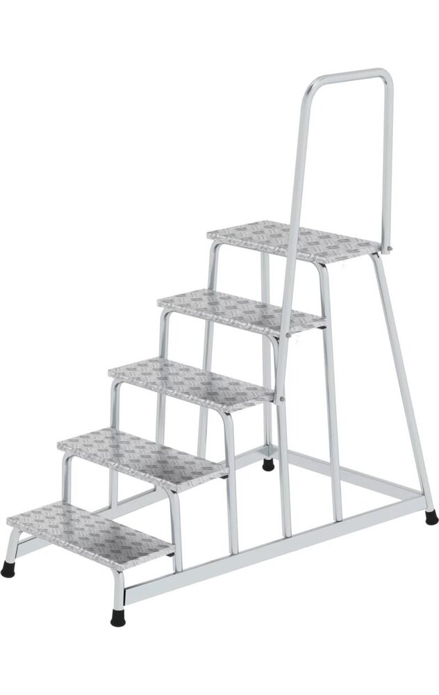 Roossien Aluminium plateautrap, 5 treden met handleuning