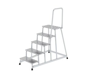 Munk Aluminium plateautrap, 5 treden met handleuning Munk Aluminium plateautrap, 5 treden met handleuning