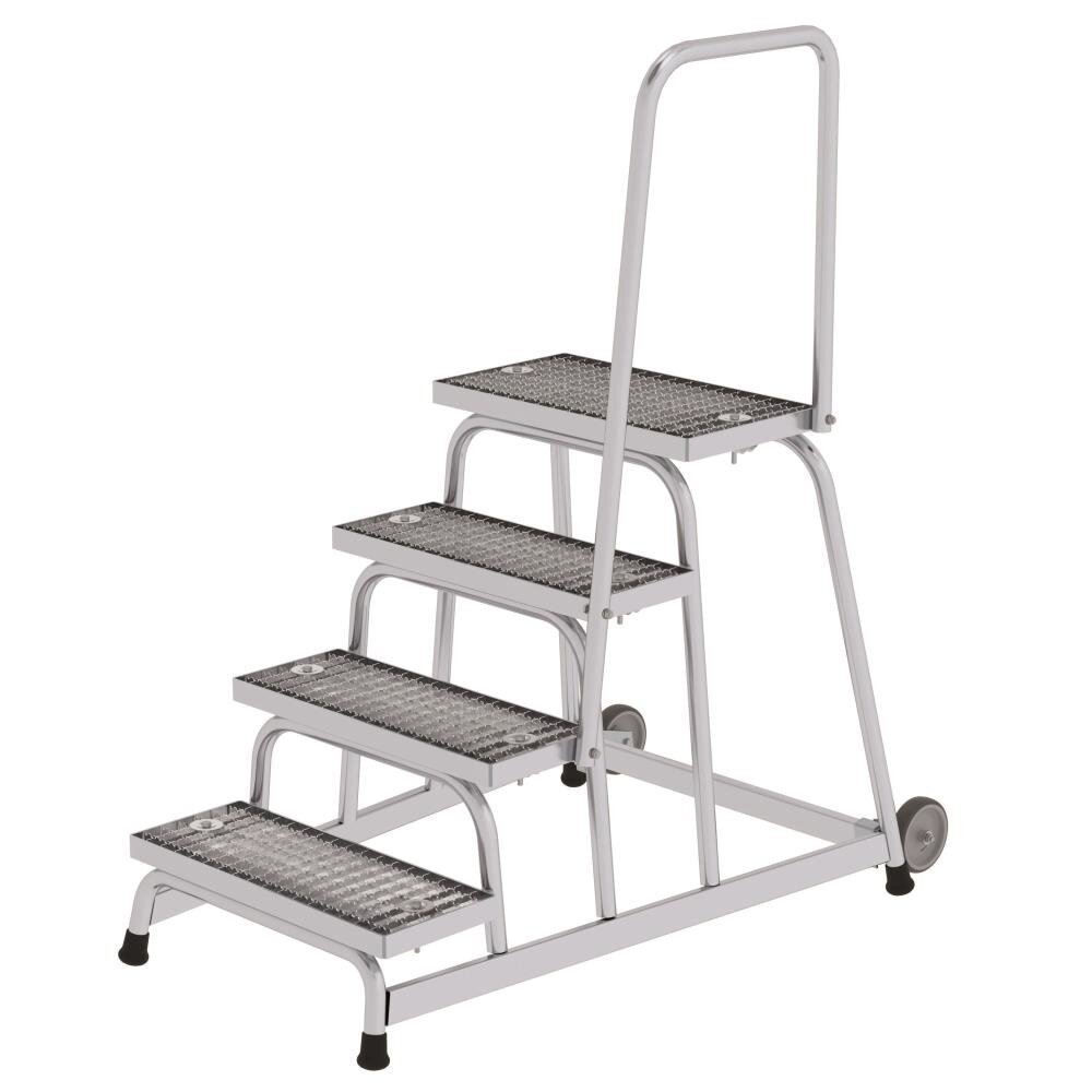 Munk Verrijdbare plateautrap, 4 staal roostertreden met handleuning Munk Verrijdbare plateautrap, 4 staal roostertreden met handleuning