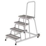 Munk Verrijdbare plateautrap, 4 staal roostertreden met handleuning Munk Verrijdbare plateautrap, 4 staal roostertreden met handleuning