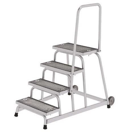 Munk Verrijdbare plateautrap, 4 staal roostertreden met handleuning Munk Verrijdbare plateautrap, 4 staal roostertreden met handleuning