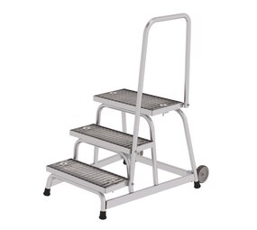 Roossien Verrijdbare plateautrap, 3 staal roostertreden met handleuning