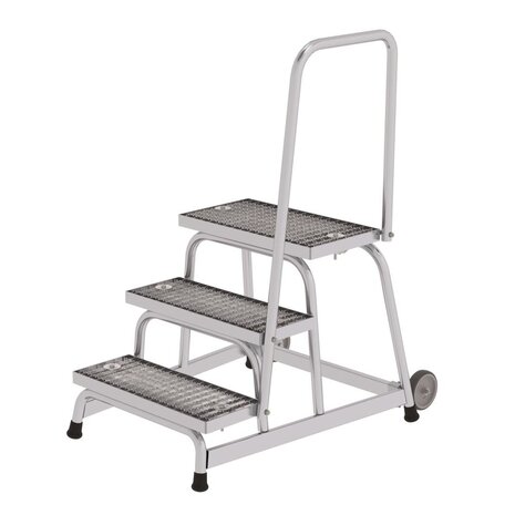 Roossien Verrijdbare plateautrap, 3 staal roostertreden met handleuning