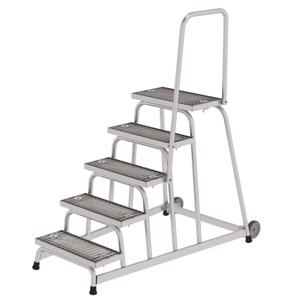 Munk Verrijdbare plateautrap, 5 staal roostertreden met handleuning Munk Verrijdbare plateautrap, 5 staal roostertreden met handleuning