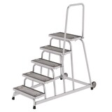 Roossien Verrijdbare plateautrap, 5 staal roostertreden met handleuning
