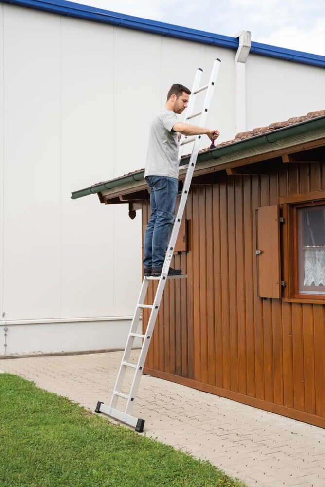 Munk Aluminium enkele ladder, 24 sporten (350 mm breed) met stabilisatiebalk Munk Aluminium enkele ladder, 24 sporten (350 mm breed) met stabilisatiebalk