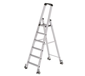 Roossien Aluminium industrietrap, 6 treden, verrijdbaar