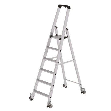 Roossien Aluminium industrietrap, 6 treden, verrijdbaar