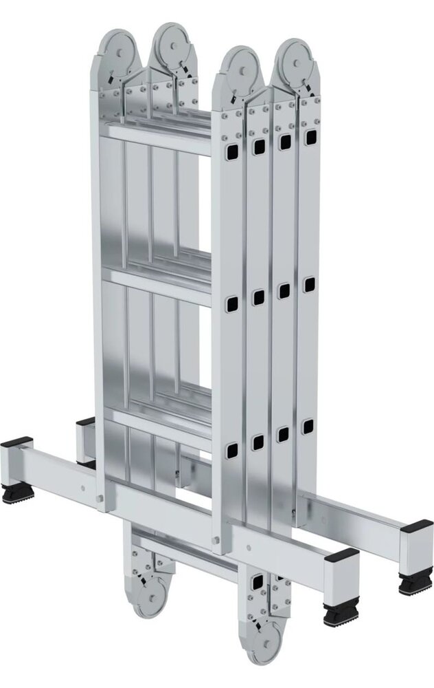 Roossien 4-delige aluminium vouwladder, 2x3+2x4, met stabilisatiebalk