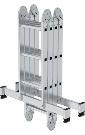Munk 4-delige aluminium vouwladder, 2x3+2x4, met stabilisatiebalk Munk 4-delige aluminium vouwladder, 2x3+2x4, met stabilisatiebalk