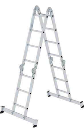 Roossien 4-delige aluminium vouwladder, 2x3+2x4, met stabilisatiebalk