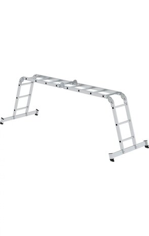 Roossien 4-delige aluminium vouwladder, 2x3+2x4, met stabilisatiebalk