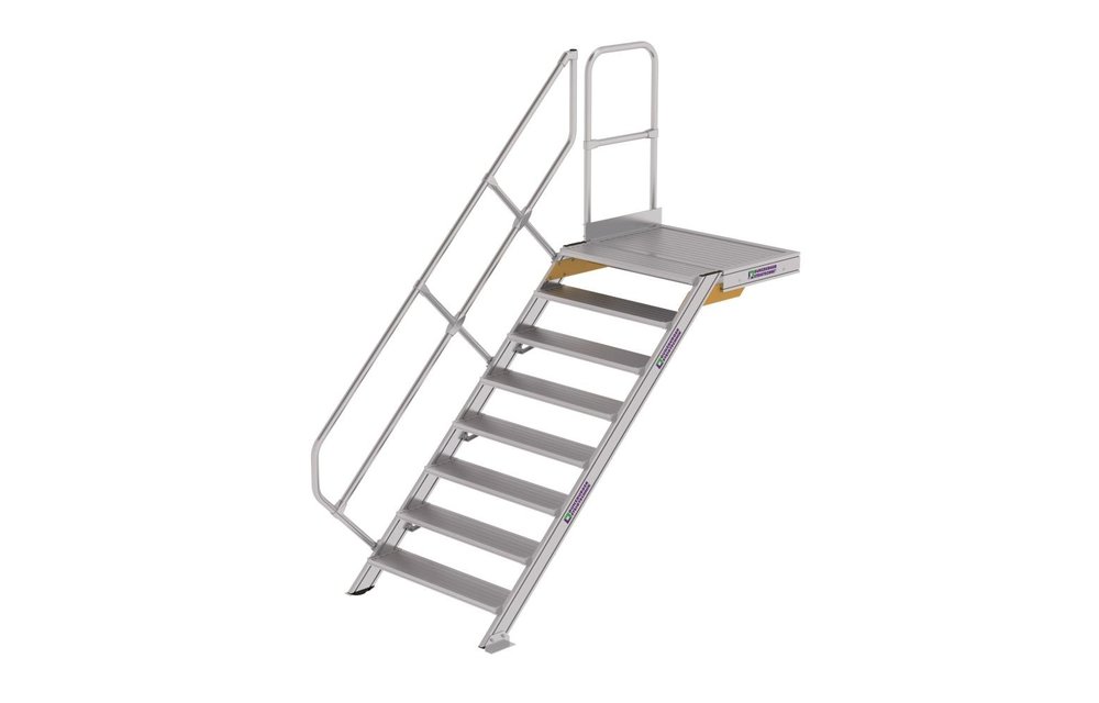Vaste trap met platform 45°, 8 treden (1.000mm breed)