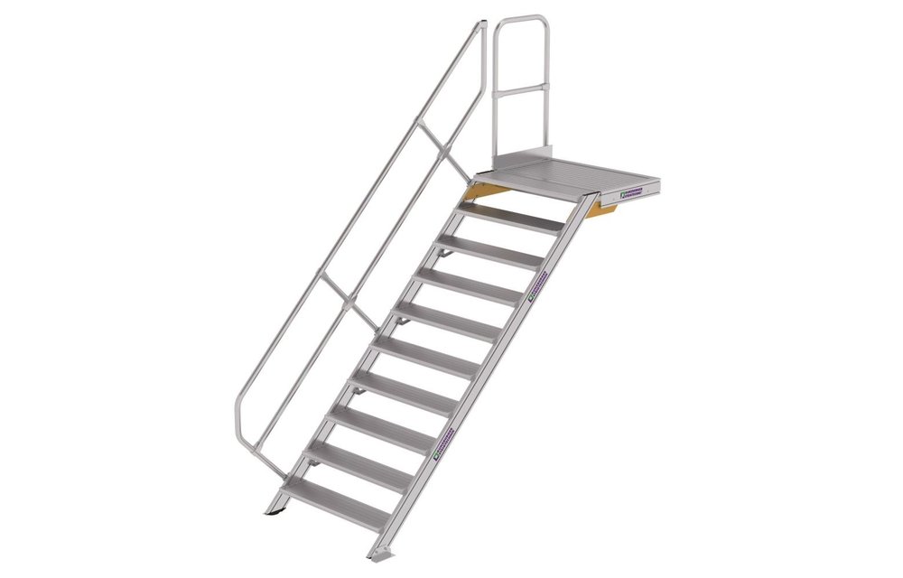 Vaste trap met platform 45°, 10 treden (1.000mm breed)
