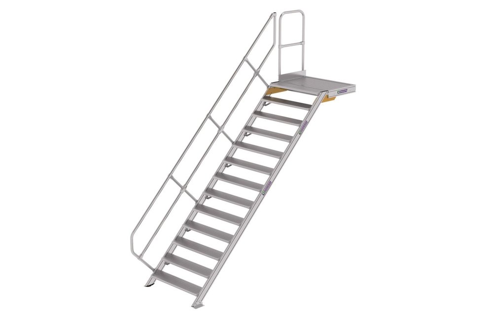 Vaste trap met platform 45°, 13 treden (1.000mm breed)