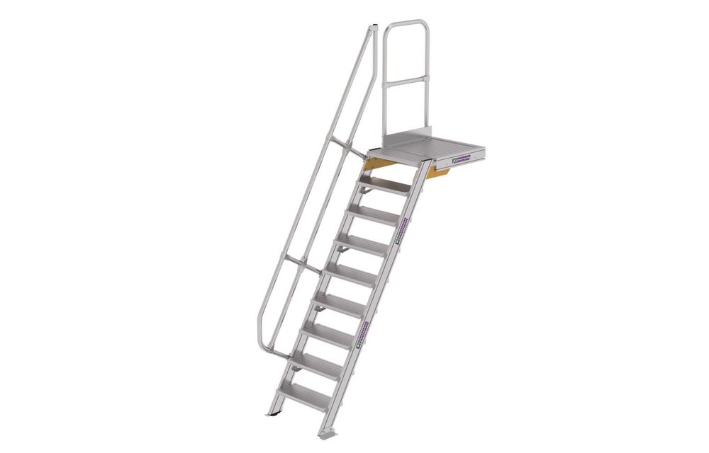 Vaste trap met platform 60°, 9 treden (600mm breed)