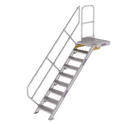 Roossien Vaste trap met platform 45°, 9 treden (600mm breed)
