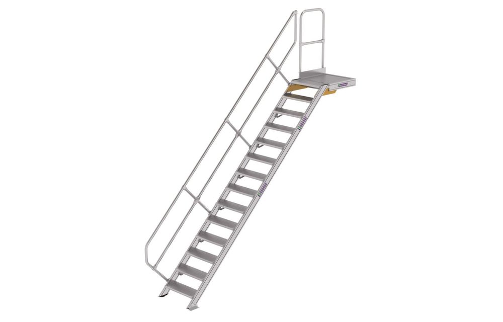 Vaste trap met platform 45°, 14 treden (B=600mm)