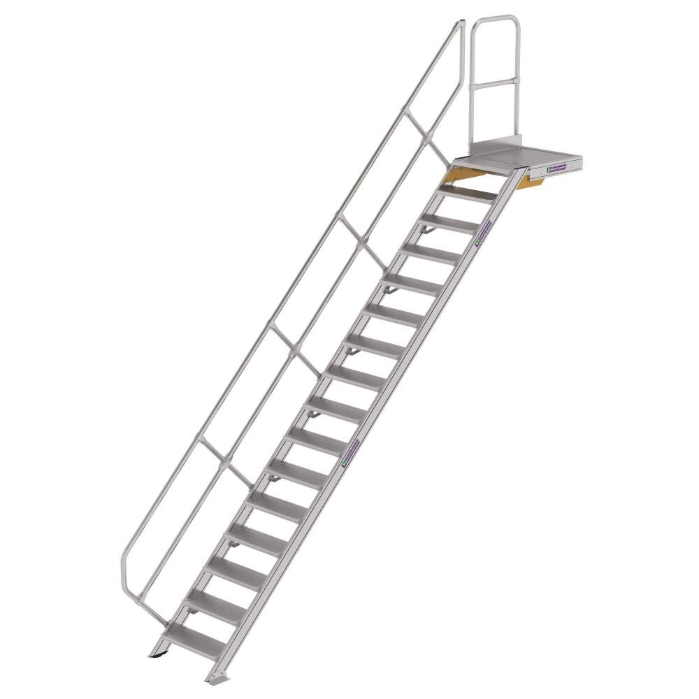 Roossien Vaste trap met platform 45°, 16 treden (600mm breed)
