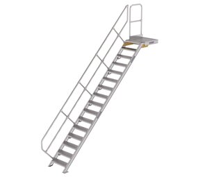 Roossien Vaste trap met platform 45°, 16 treden (600mm breed)