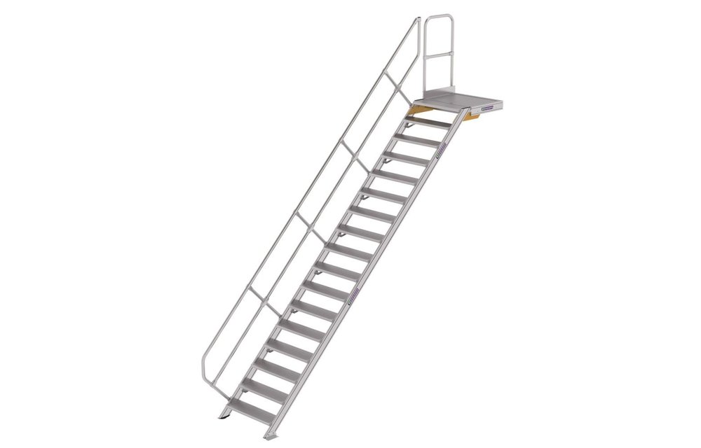 Vaste trap met platform 45°, 17 treden (800mm breed)