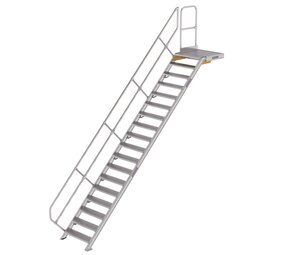 Roossien Vaste trap met platform 45°, 18 treden (800mm breed)